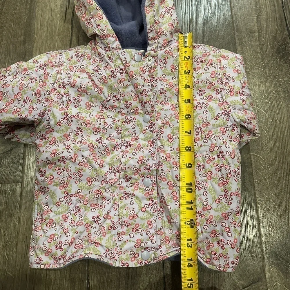 Gymboree Vintage 12-18 Mo REVERSIBLE Purple Ditzy Floral Fleece Coat Jacket Hood